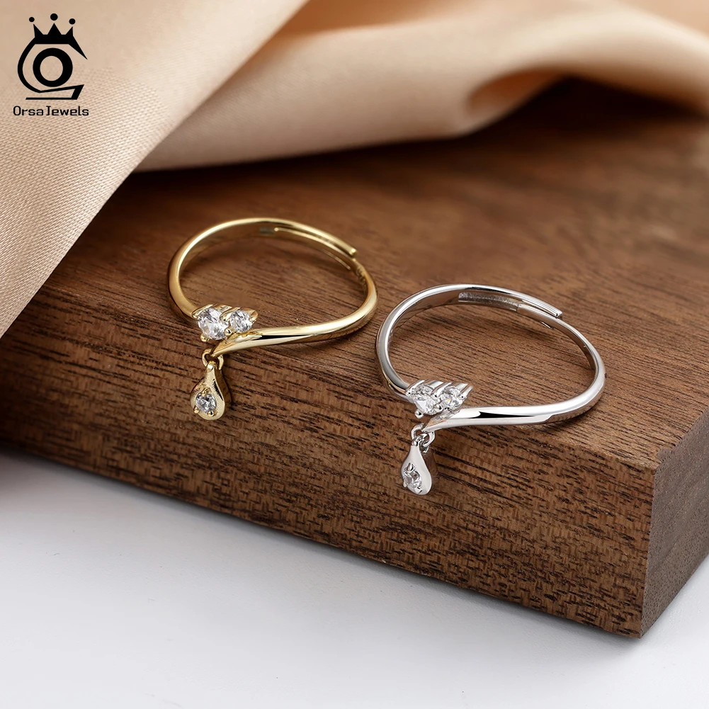 

ORSA JEWELS Цирконовый кулон Геометрические кольца из стерлингового серебра 925 пробы Регулируемое кольцо на палец Простые креативные вечерние украшения OAPR42