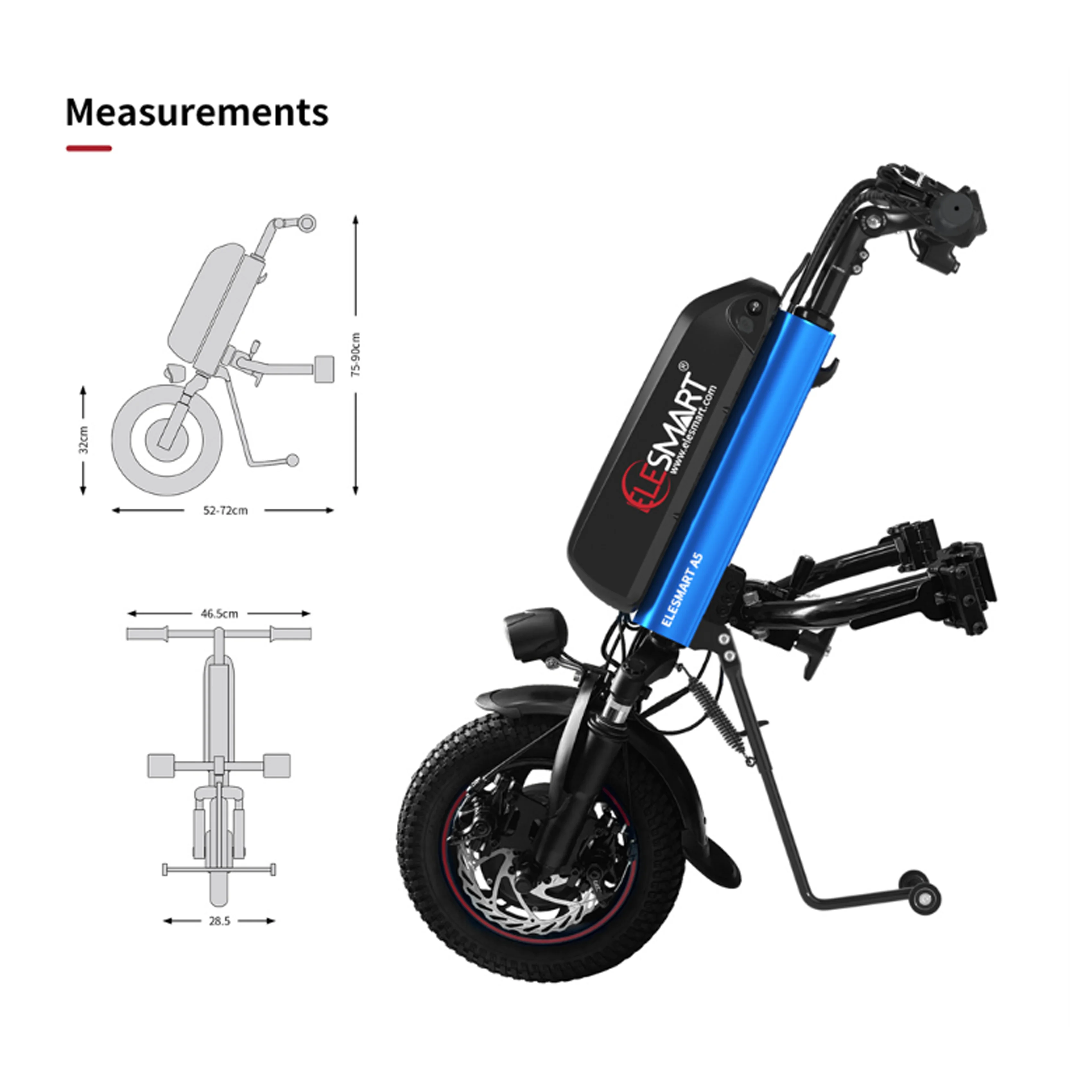 

12 Inch A5 Suspension Wheelchair Handcycle Electric Attachment 36V 250W/350W/500W Battery 8AH-17.5AH