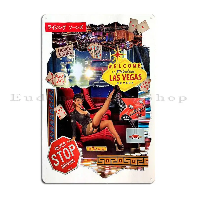 السماء أو لاس فيغاس الكولاج الفني علامة معدنية الصدأ المرآب الديكور سينما مخصص مخصص تين تسجيل ملصق