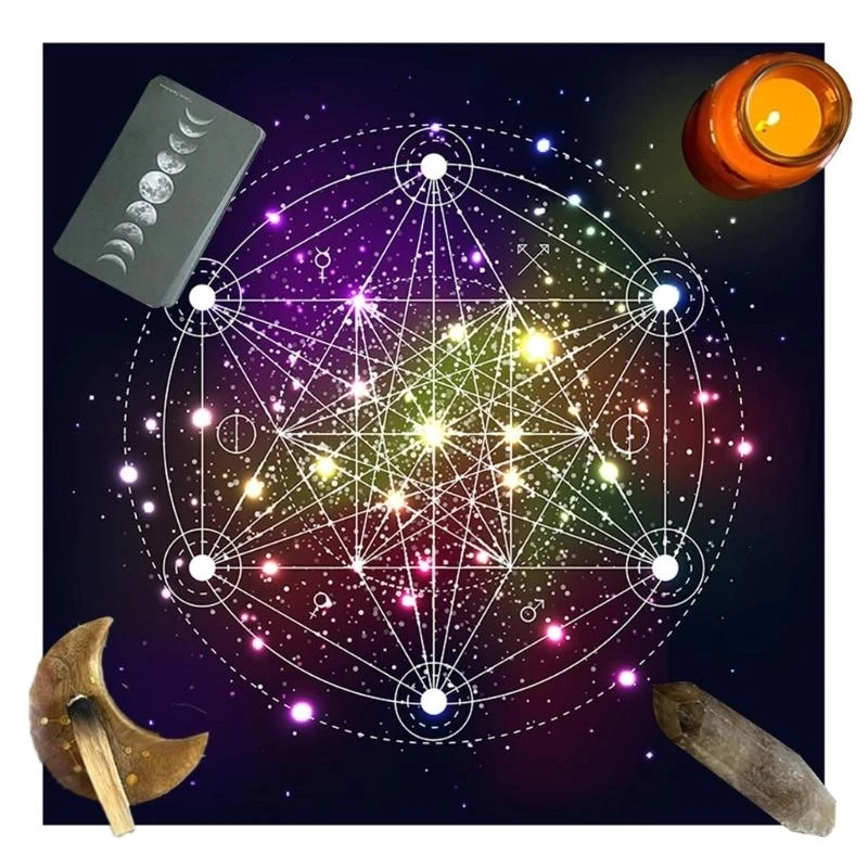 

652F Tarots Tablecloth Divinations Table Cover Oracles Board Game Mat Square Altar Table Cloth
