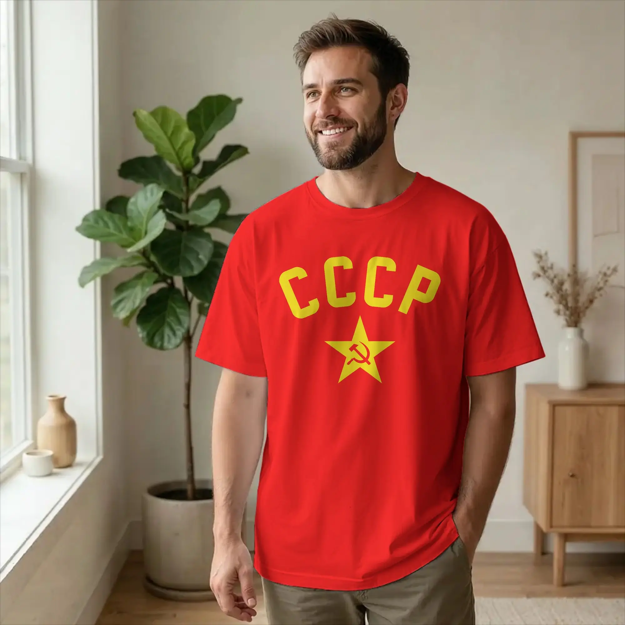 Vintage USSR Soviet Union Russian CCCP T-Shirts for Men Crew Neck 100% Cotton T Shirt Hammer Sickle Short Sleeve Tees Gift merch