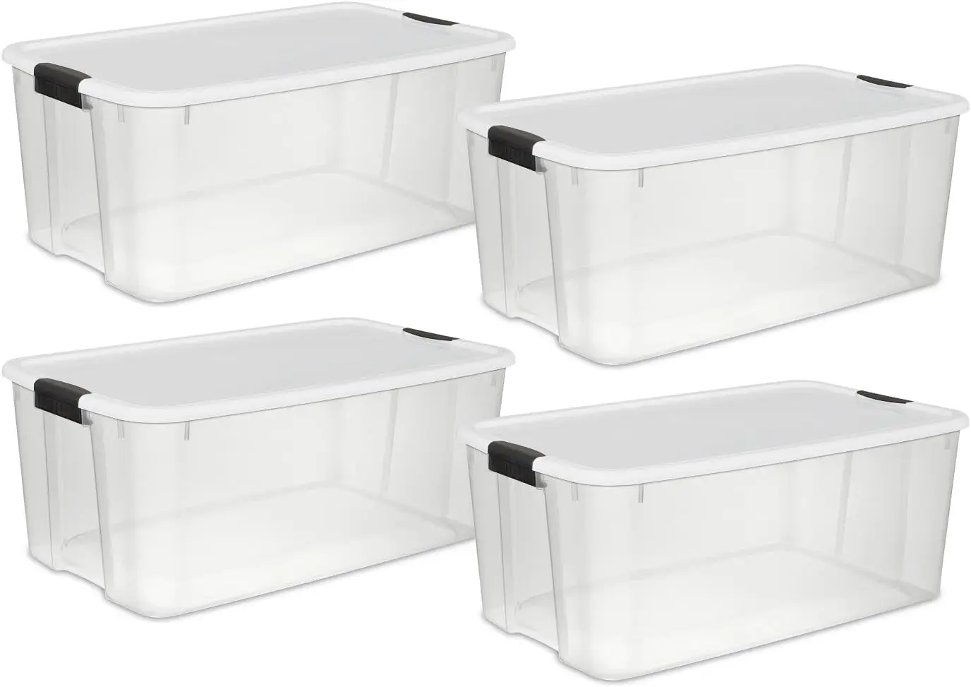 

116 Qt Ultra Latch Box, Stackable Storage Bin with Lid, Plastic Container with Heavy Duty Latches to Organize, Clear and White