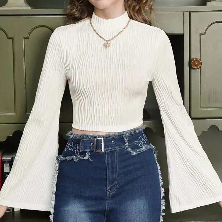 

Женская сексуальная кружевная утепленная футболка с длинным рукавом и принтом, весна 2025, из других материалов, 100% премиум-свитшот для женщин