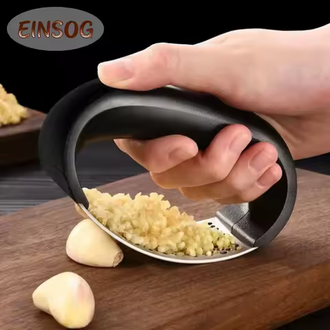 Stainless Steel Manual Garlic Press Ergonomic Curve Handle Easy to Squeeze Easy Clean for Garlic Vegetables Home Kitchen Gadget