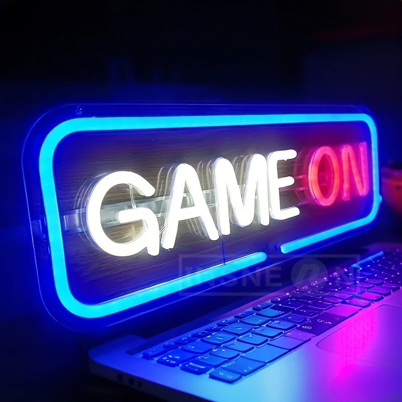

LED Neon Sign Game On USB Multicolor Wall Decor Bedroom Bar Game Room Party Vibrant Blue Red Gaming Decoration