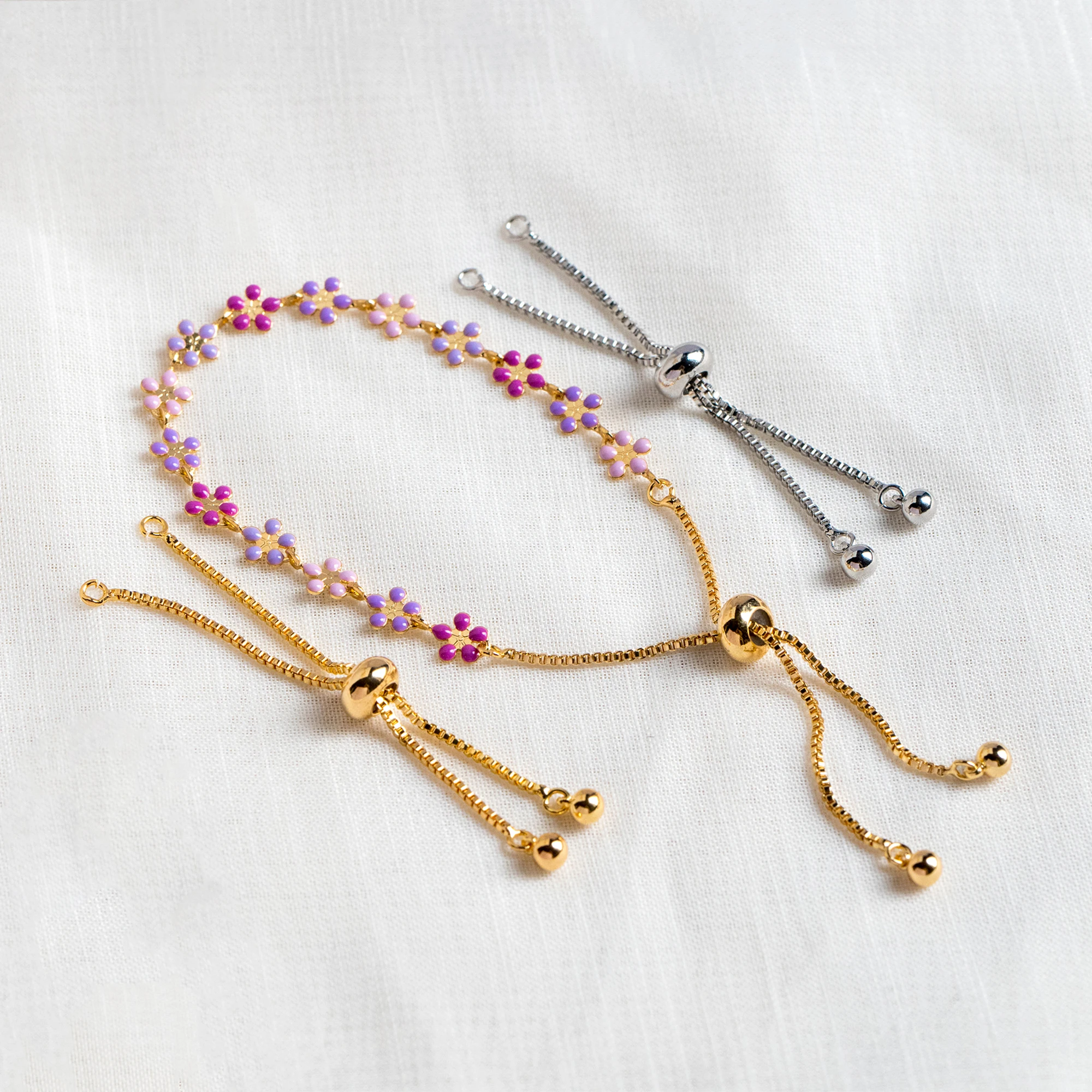 

10pcs Sliding Adjustable Bracelet Making Chain, Half-finished Bracelet with Rubber Stopper Beads (GB-2511)