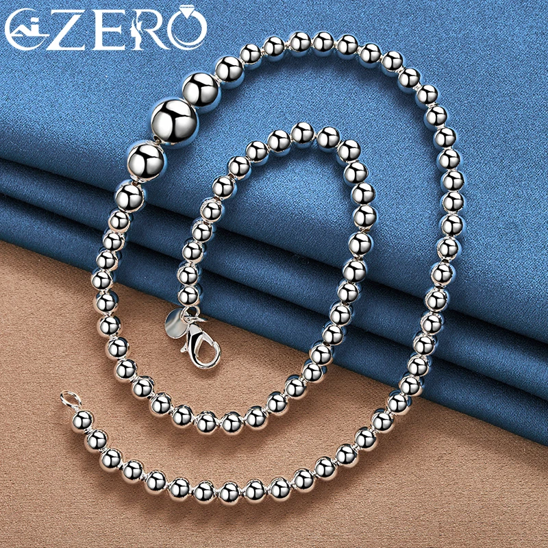 ALIZERO 925 Sterling Silver Smooth Gradient Size Beads Necklace Bracelet Set for Woman Wedding Engagement Party Jewelry