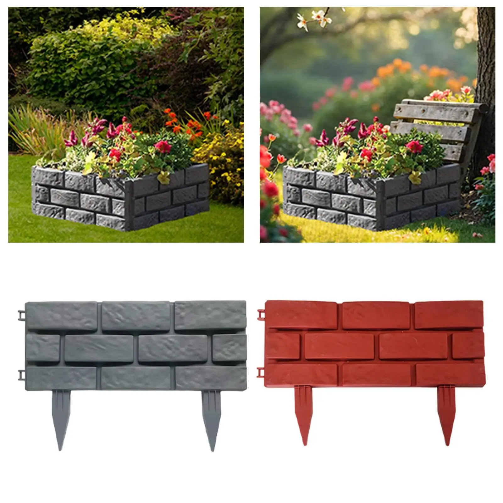 

4x Garden Fence Imitation Stone Fences Versatile Sturdy Detachable with Stakes Fence Border for Walkway Flower Bed