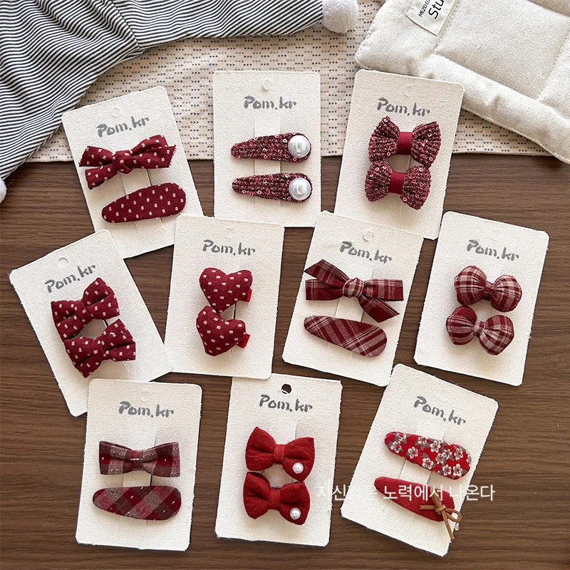 Bow Hair Clip for Girls Fabric Heart Shape Bangs Clip Cute Sweet Kids Hair Accessory Red view 6
