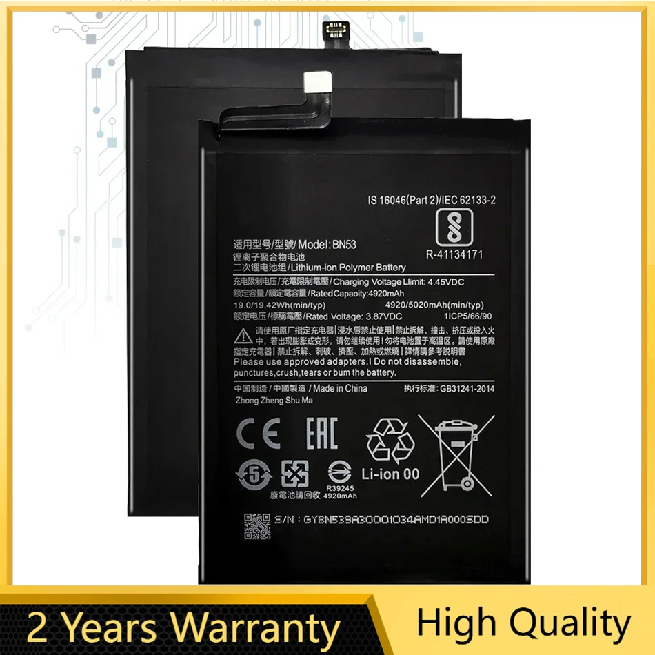 High Qulity 4820mAh BM4W BN53 Battery For Xiaomi Mi 10T Lite 5G/ Note 10 Pro Global For Redmi Note 9 Pro Global Battery