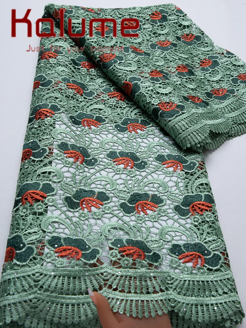 

Kalume кружевная гипюровая ткань 2026 Высокое качество 5 ярдов вязаная водорастворимая нигерийская шнуровая кружевная ткань для шитья свадебного платья