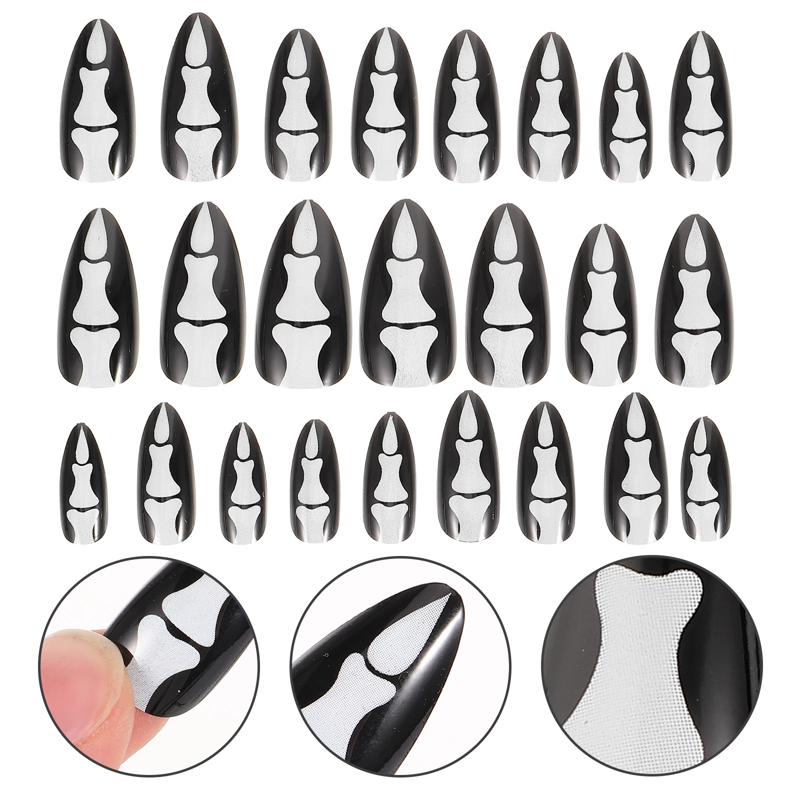 

24pcs Gothic Bone Fake Halloween Glue Fake Nails For Women Diy Resin Long Lasting Nail Art Gothic Finger Bone