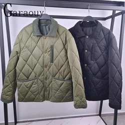 Garaouy 2024 Autumn Winter Men Vintage Lapel Single Breasted Corduroy Patchwork Jacket Male Quilting Loose Parka Coats Outwear