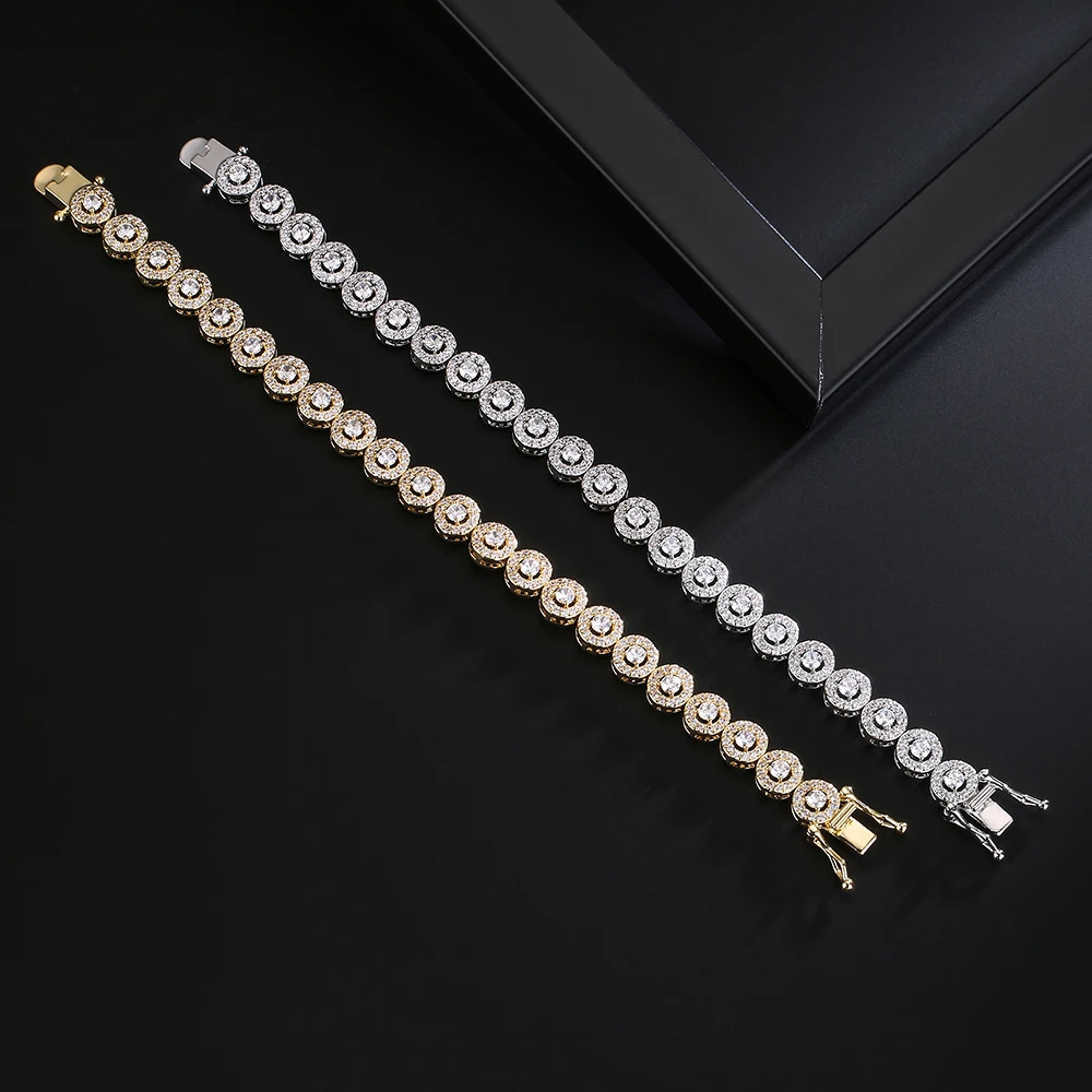 هيب هوب / روك عصرية جولة زيركونيا أساور التنس للأزياء الرجال النساء الذهب لون الكريستال سوار المجوهرات