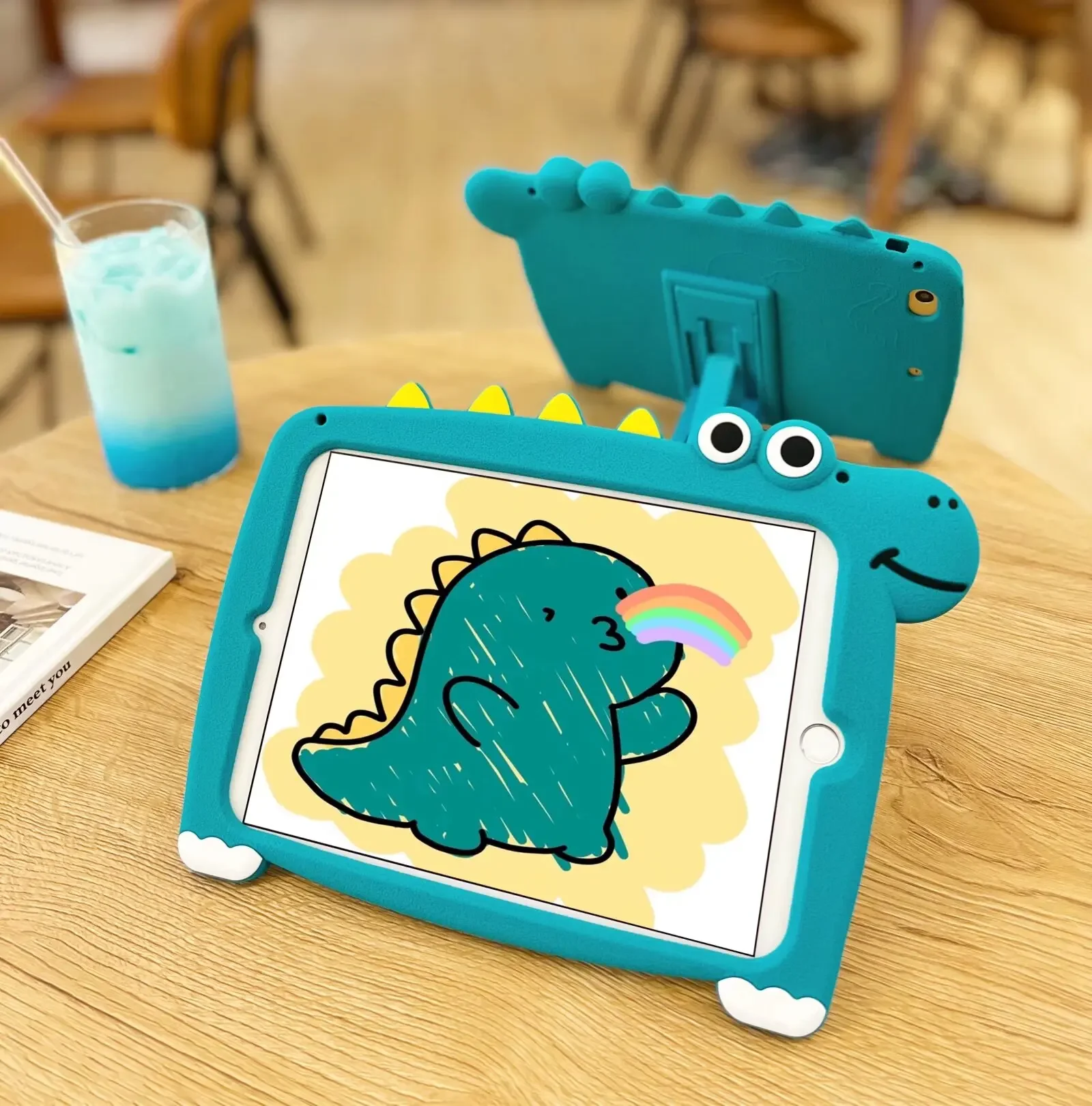 Kids Case for iPad 9.7 6th 5th Gen pro 9.7 Air 2 1 Cute Cartoon Hippo Shockproof Tablet Cover for iPad 2 3 4 5 6 Built-in Stand