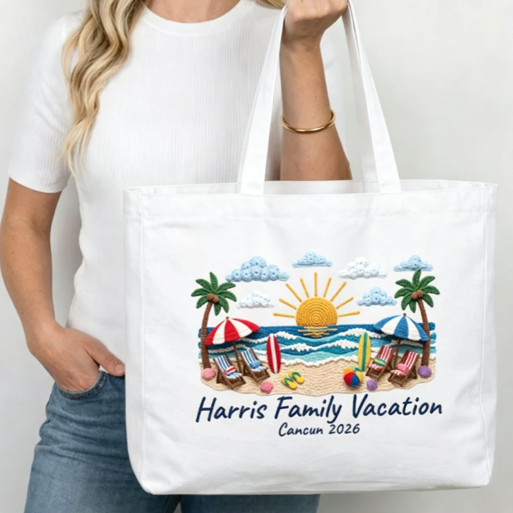 Personalized Family Vacation Tote Bag Custom Family Trip Shoulder Bag Durable Weekender Beach Travel Bag For Family Travel