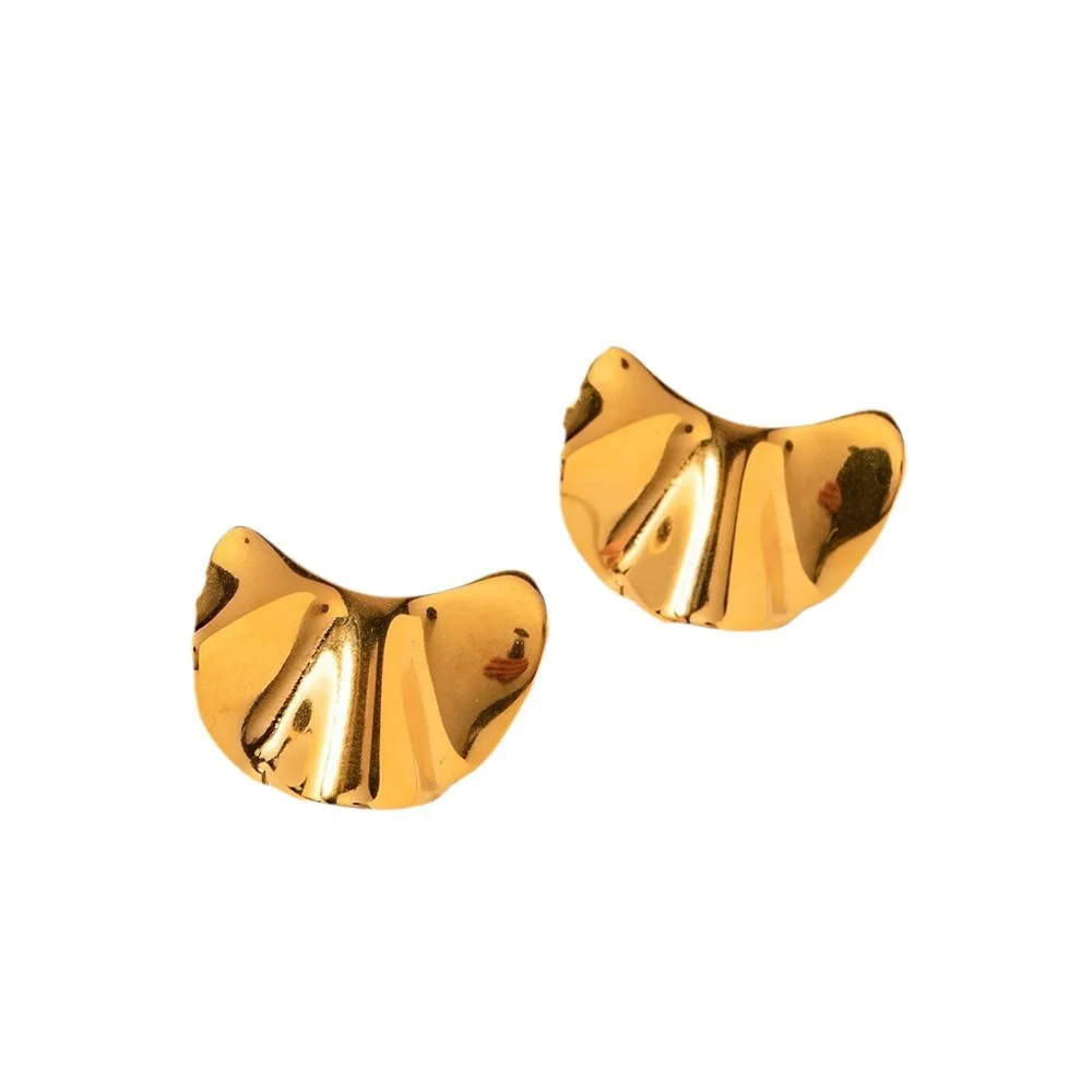 ISCA-Boucles d'Oreilles à la Mode pour Femme, Clou Convexe Irrégulier, Acier Inoxydable, 2024 Bijoux simples en métal lisse pour la fête, or 18 carats