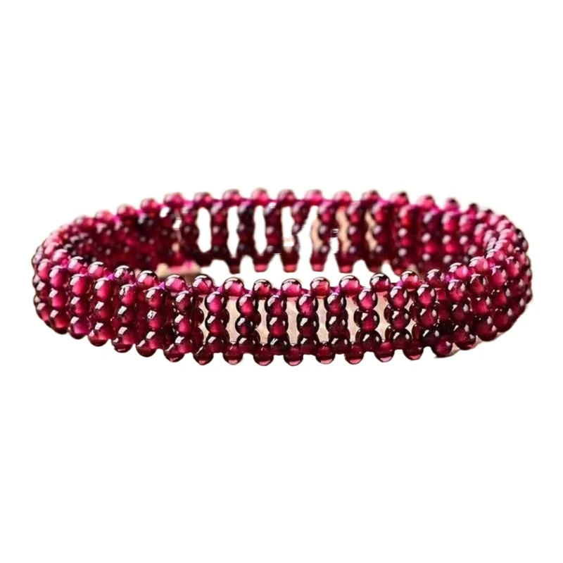 Deep Burgundy Garnet Hand-woven Bracelet Women\'s