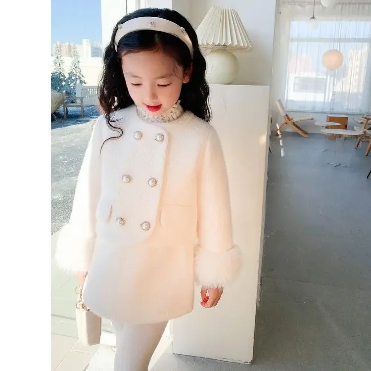 Toddler Baby New Girls Bow Suit Set for Children\'s Winter Thick Sweet Temperament Two Piece Clothing Set Kids Suit Outfits