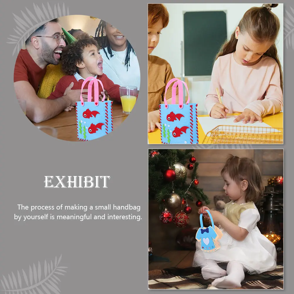 

4Sets Kids Non-Woven Handbag DIY Material Compact Cartoon Style Craft Kit Educational Playthings Birthday Gift for Children