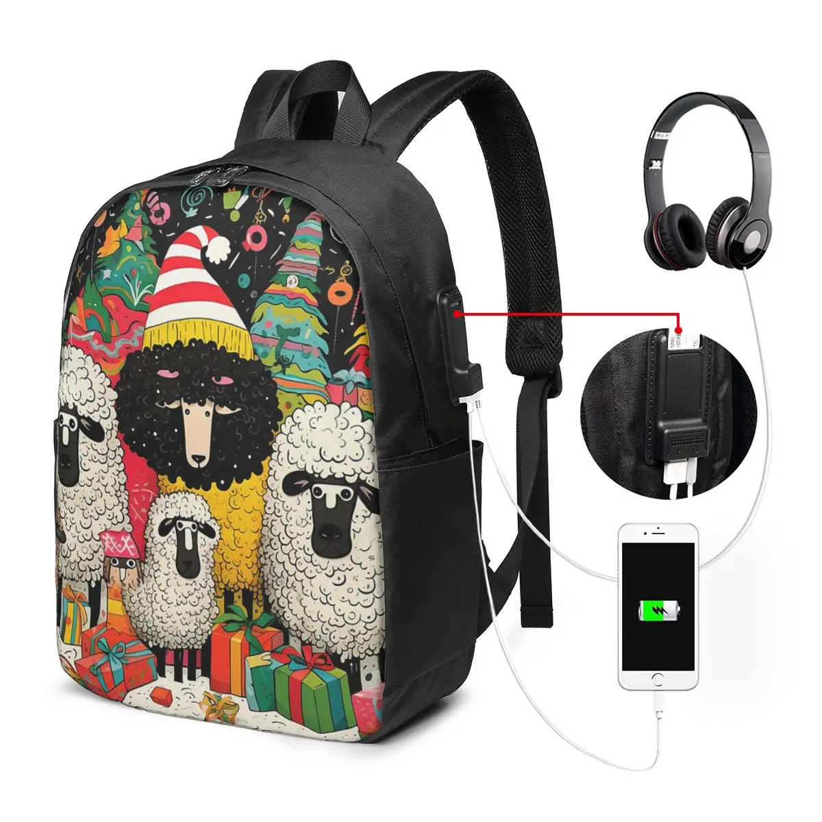 Sheep In A Garland Oil Painting Backpack Travel Notebook Bag Computer College Student School Bag Laptop Shoulder Bags Men Women
