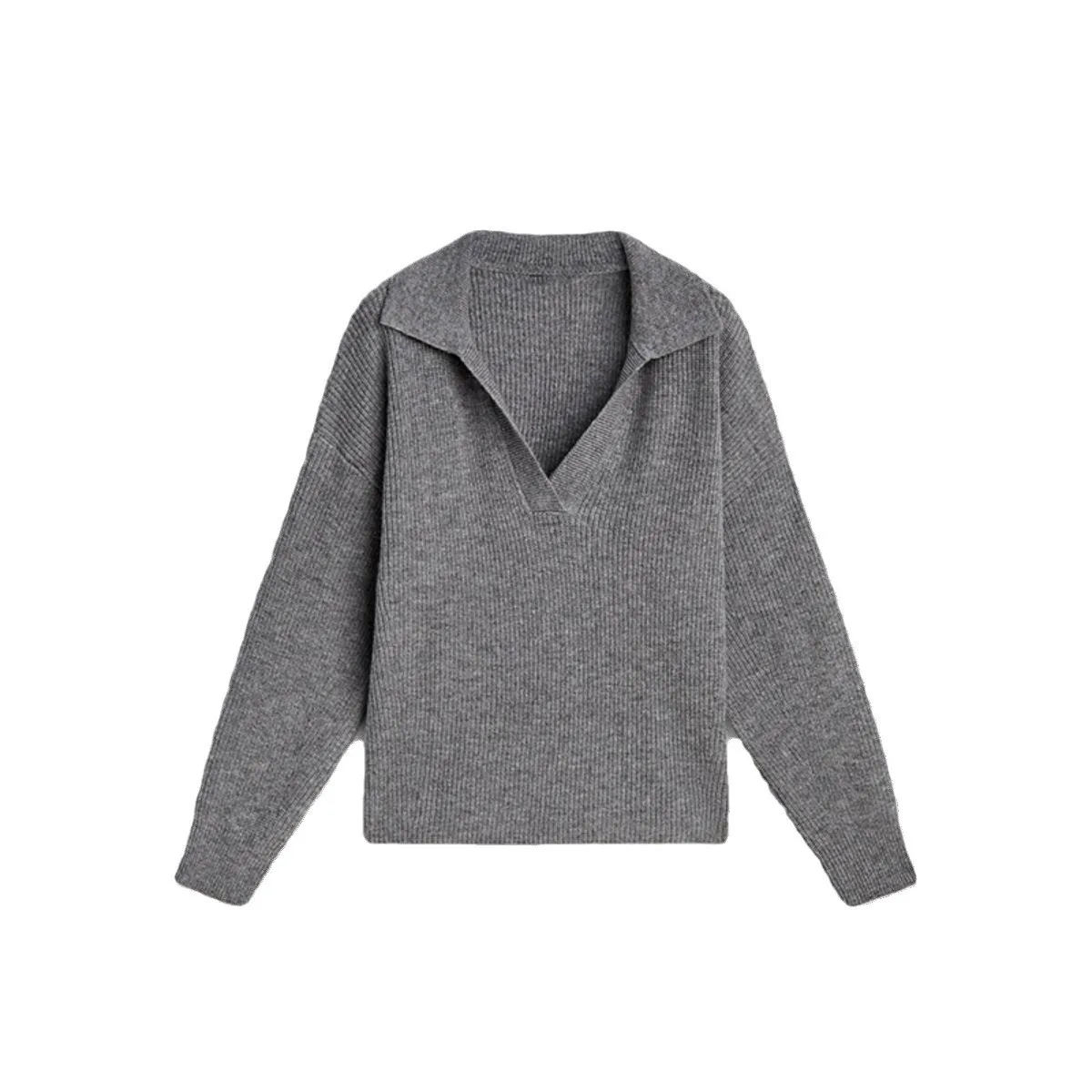 

Woman's Simple Knitted Pullover Texture Polo Collar Slim Fit Long Sleeve Solid Color Sweater Commuting Early Autumn New Top