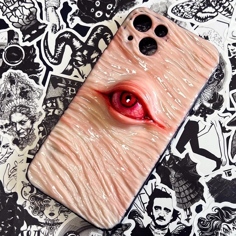 4127 Original 3D Handmade Mobile Phone Case Bloody Cthulhu Eyes Real Skin Dark Gothic Style Mobile Phone Case Custom Gift