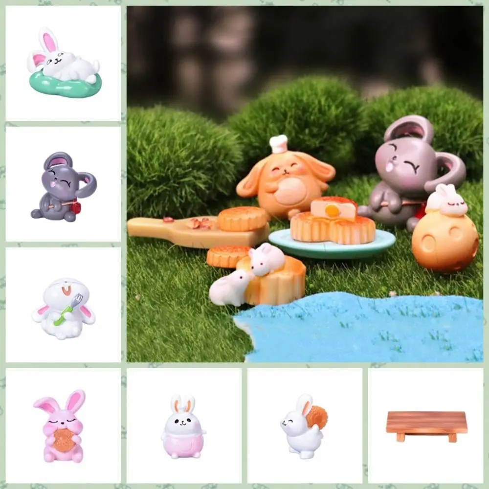 크리 에이 티브 미니 토끼 Mooncake 인형 만화 수지 중추절 토끼 인형 귀여운 달 케이크 장식 요정 정원