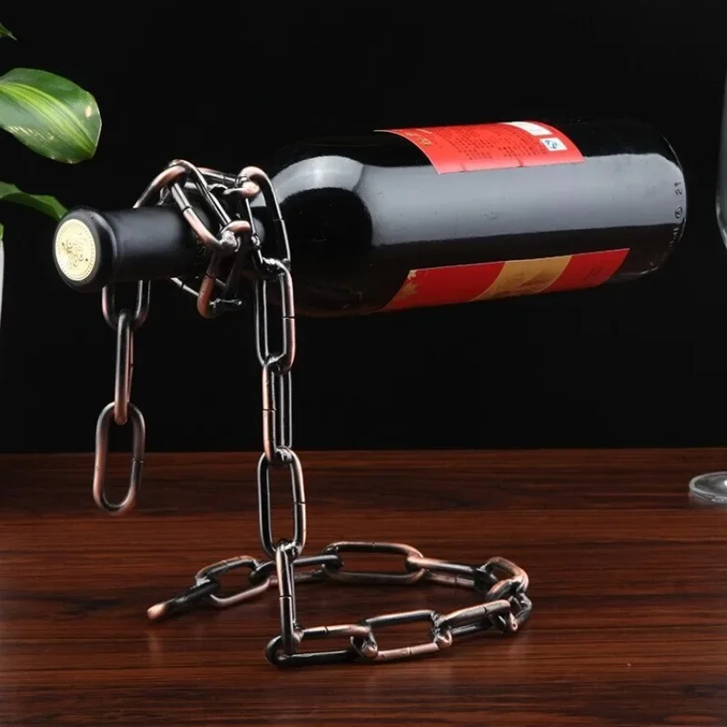 

Creative Suspended Chain Wine Rack Metal Vintage Home Desktop Wine Display Holder Kitchen Restaurant Cellar Bar Decoration