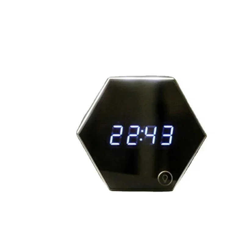 

4 in 1 Multi-function Hexagonal Mirror Electronic Digital Alarm Clock with Thermometer LED Night Light Function Travel Clocks