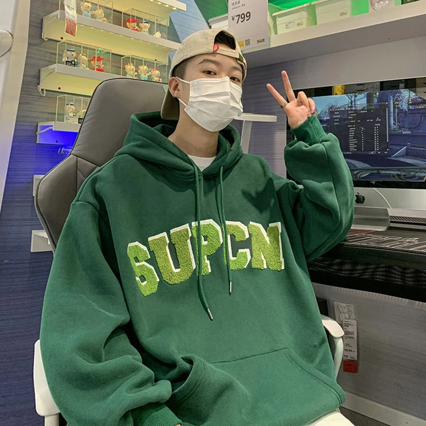 

Hooded Sweatirt Men's Spring Autumn New Letter Floing Jaet American High Street Long Sve Top Trendy Clothes for Teens