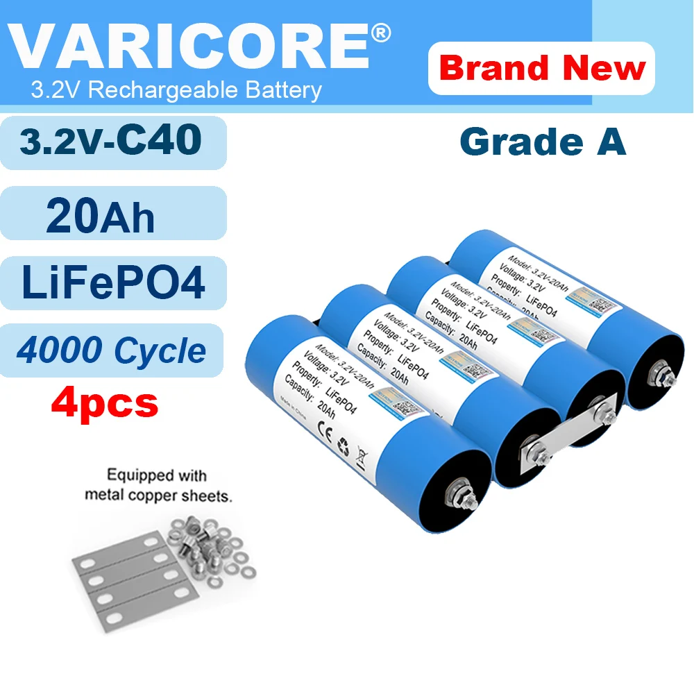 

4pcs VariCore 3.2V 20Ah battery LiFePO4 46160 phosphate Cell for 4S 12V 24V Motorcycle Car motor batteries Modification Grade A