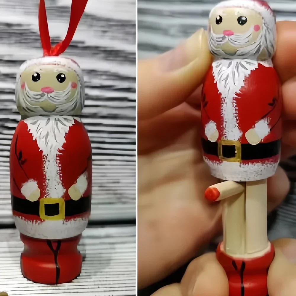 1pc, New Funny Santa Claus Pendant, Christmas Ornaments, Funny Wooden Standing Santa Claus, Christmas Craft Decorations, Unique