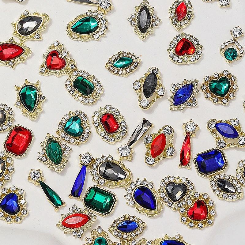10PCS 3D Luxury Alloy Nail Art Charms Jewelry Parts Gem Stone Accessories For Nails Decoration Manicure Decor Supplies Material