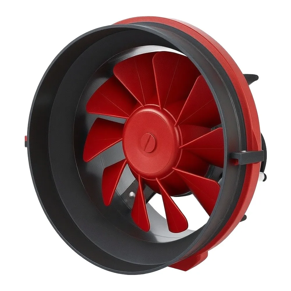 Circular Duct Fan 4 Inch Black Red Plastic for Bathroom Dehumidification Kitchen Smoke Removal and Air Movement
