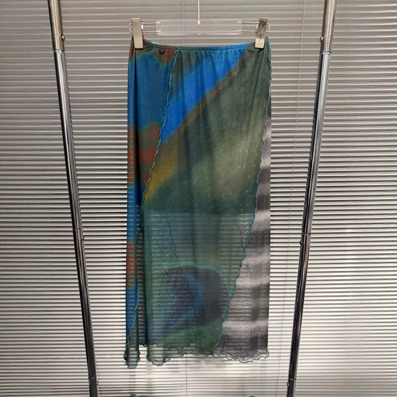 ANJY Spring Summer New Women Trend Fashion Contrast Color Painting Print Long Skirt Tie Dye Stylish Elegant Casual Skirts A24269