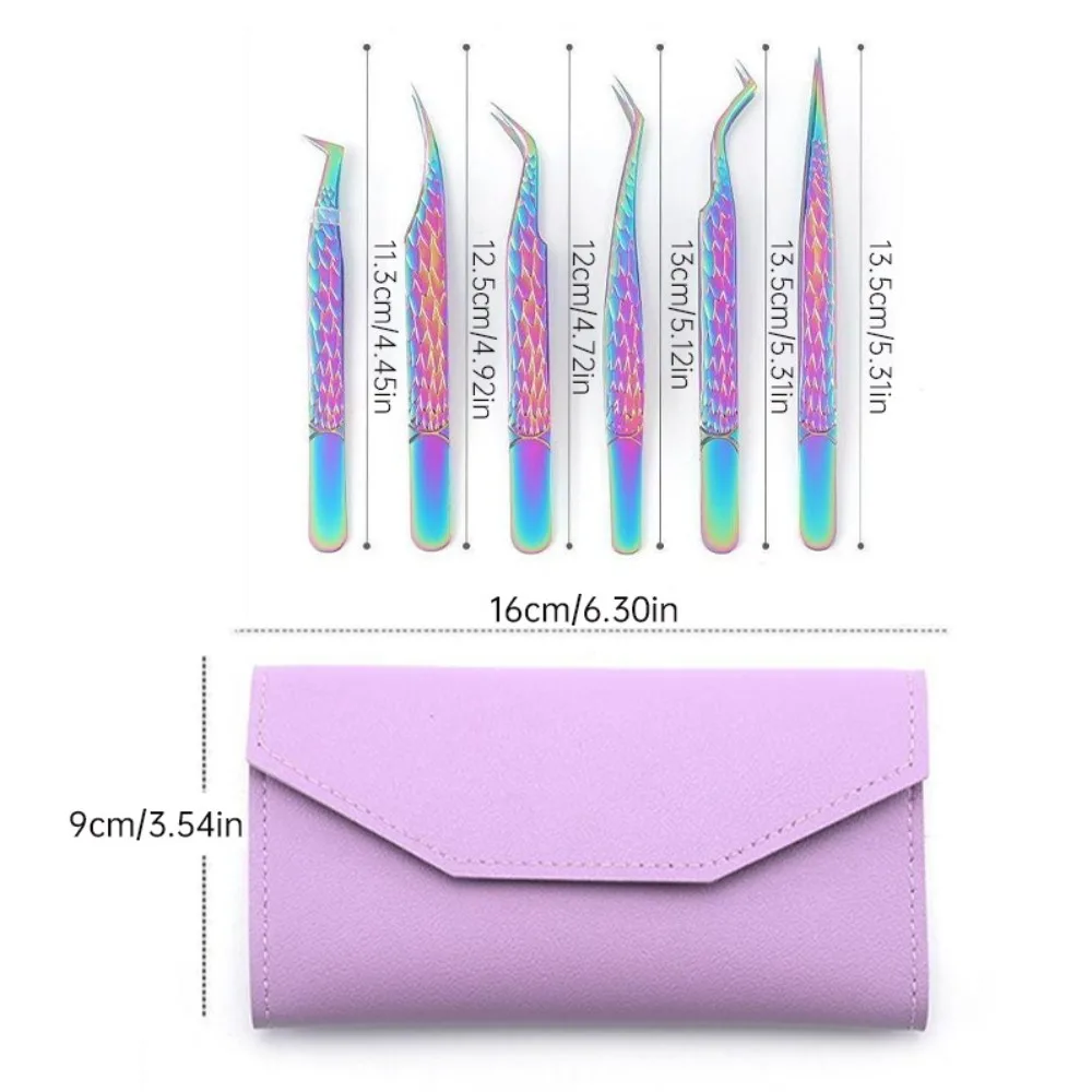 6Pcs Fake Fan Lashes Eyelash Tweezers Set Planting Extensions Makeup Nail Tools Kit Stainless Steel Strap Pack