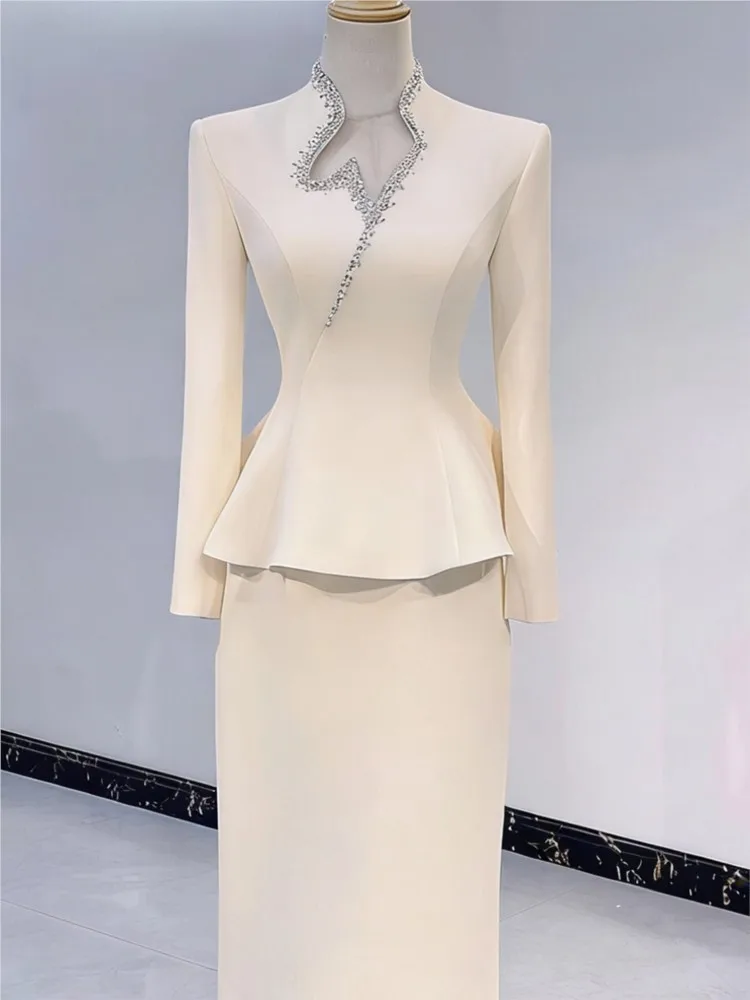 Champagne New Elegant Art Exam Suit Skirt Host Wedding Performance Dress