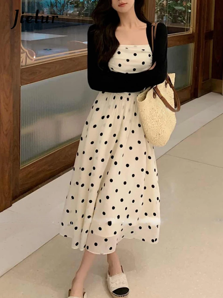 Jielur Summer Elegant Vintage Midi Dress Women Sleeveless Strap Formal Dress Office Lady Casual Outwear Slim Korean Fashion Chic