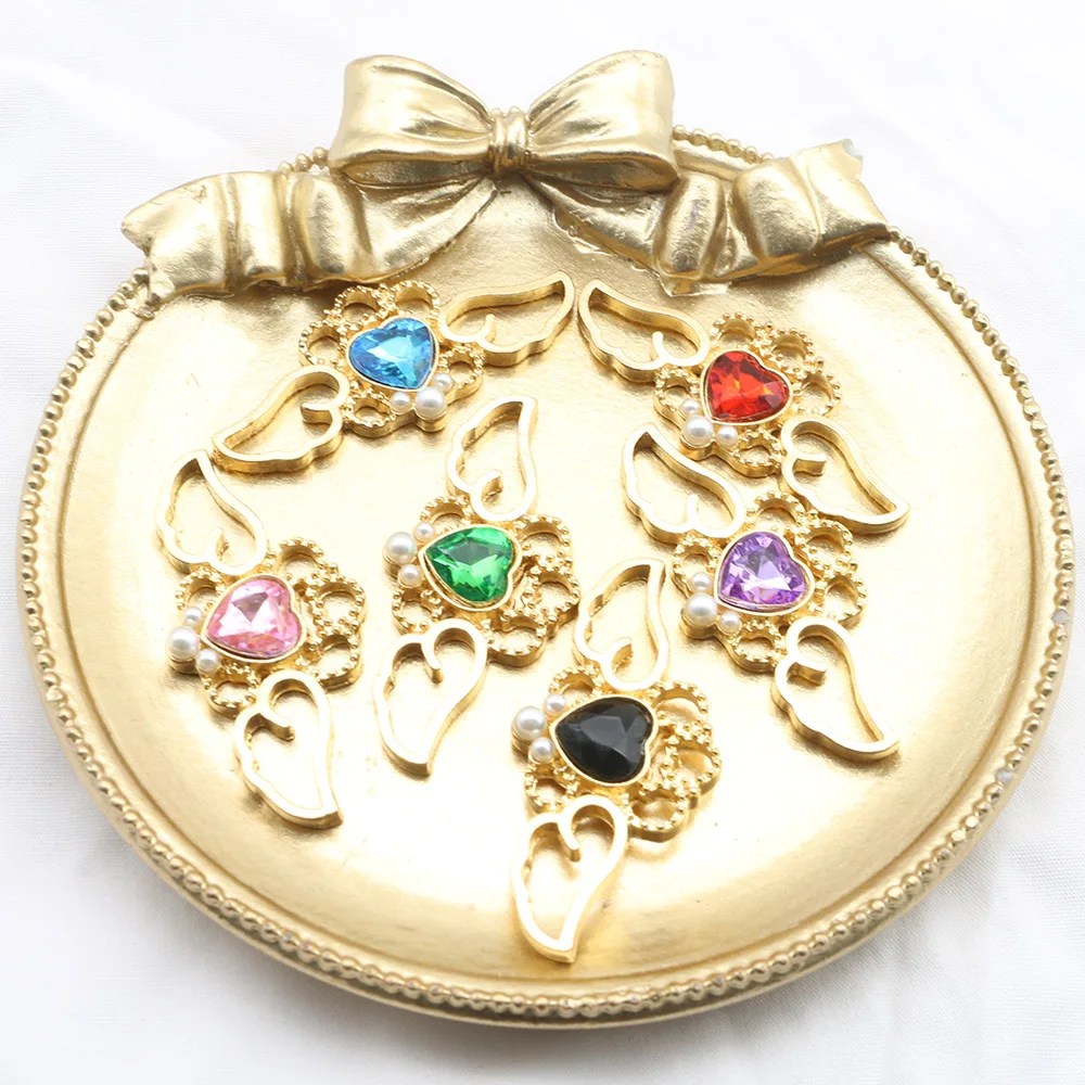 New 10 piece 18 * 39mm Angel Love Wings Pearl Alloy Flower Plate Buckle Diy Hair Accessories Bow Gift Box Accessories