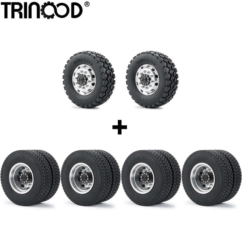 

TRINOOD Tamiya Front & Rear Wheel Hub Rubber Tyre Wheel Tires Complete Set for 1/14th Scale RC Tractor Truck Car Upgrade Parts