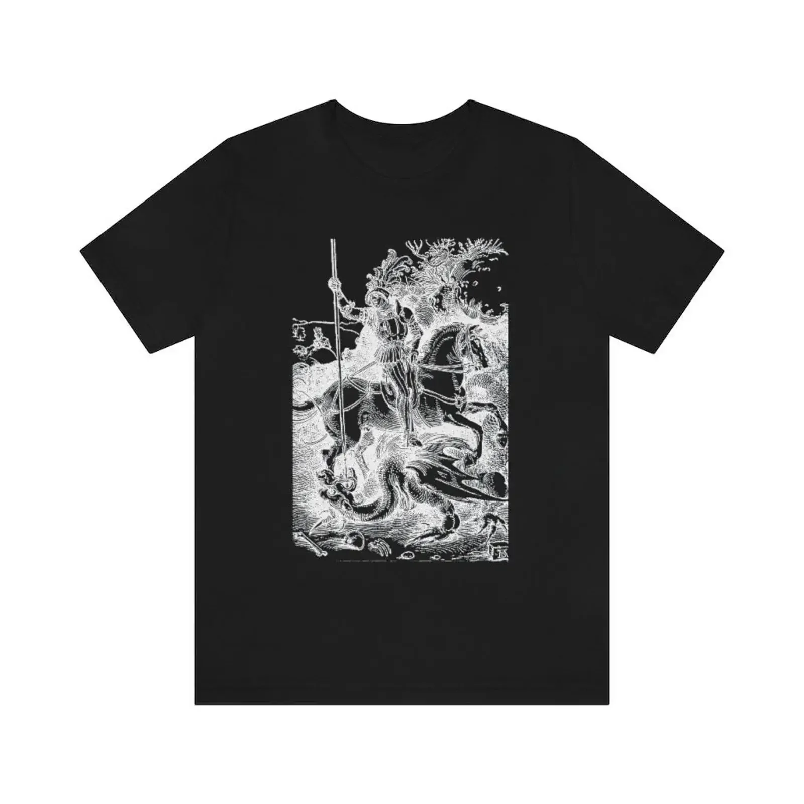 Saint George and the Dragon T shirt Albrecht Dürer Engraving vintage Washed Casual graphic designer clothes Slightly Breathable