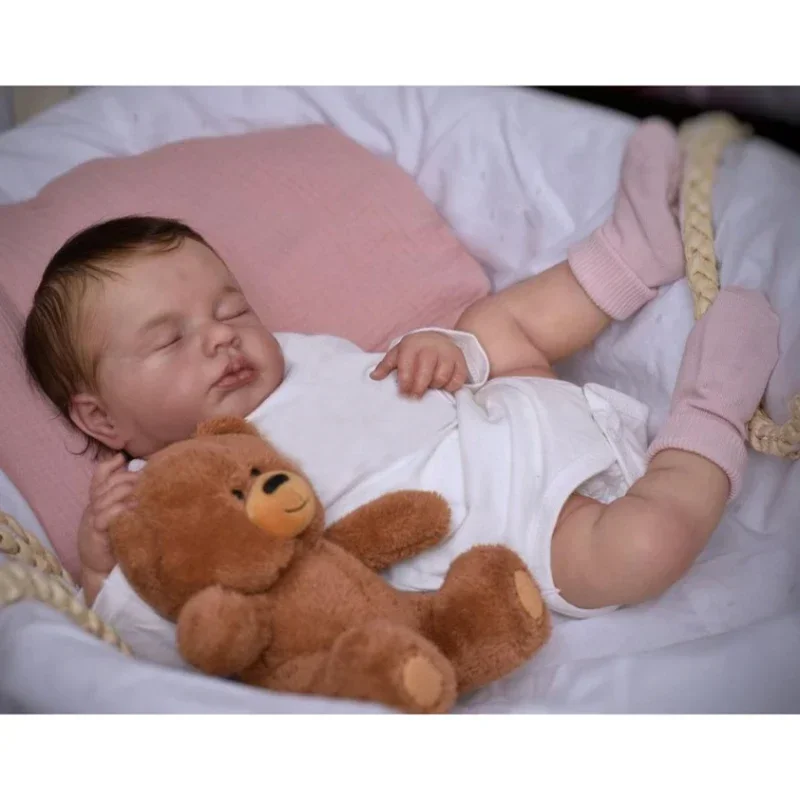 19inch Silicone Reborn Baby Doll Loulou Lifelike Newborn Sleeping Baby Hand Painted 3D Skin with Visible Veins Muñecas Reborn