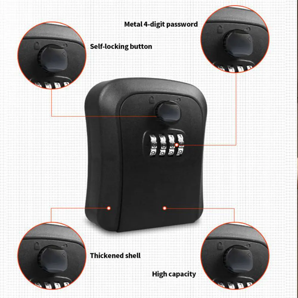 Weatherproof chave armazenamento Lock Box, parede, senha segura, No4 Combinação, interior e exterior