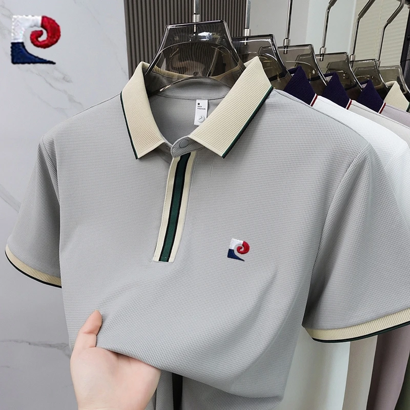

New men's high-quality silk short sleeved polo shirt for summer fashion, casual, silky, cool and breathable T-shirt top