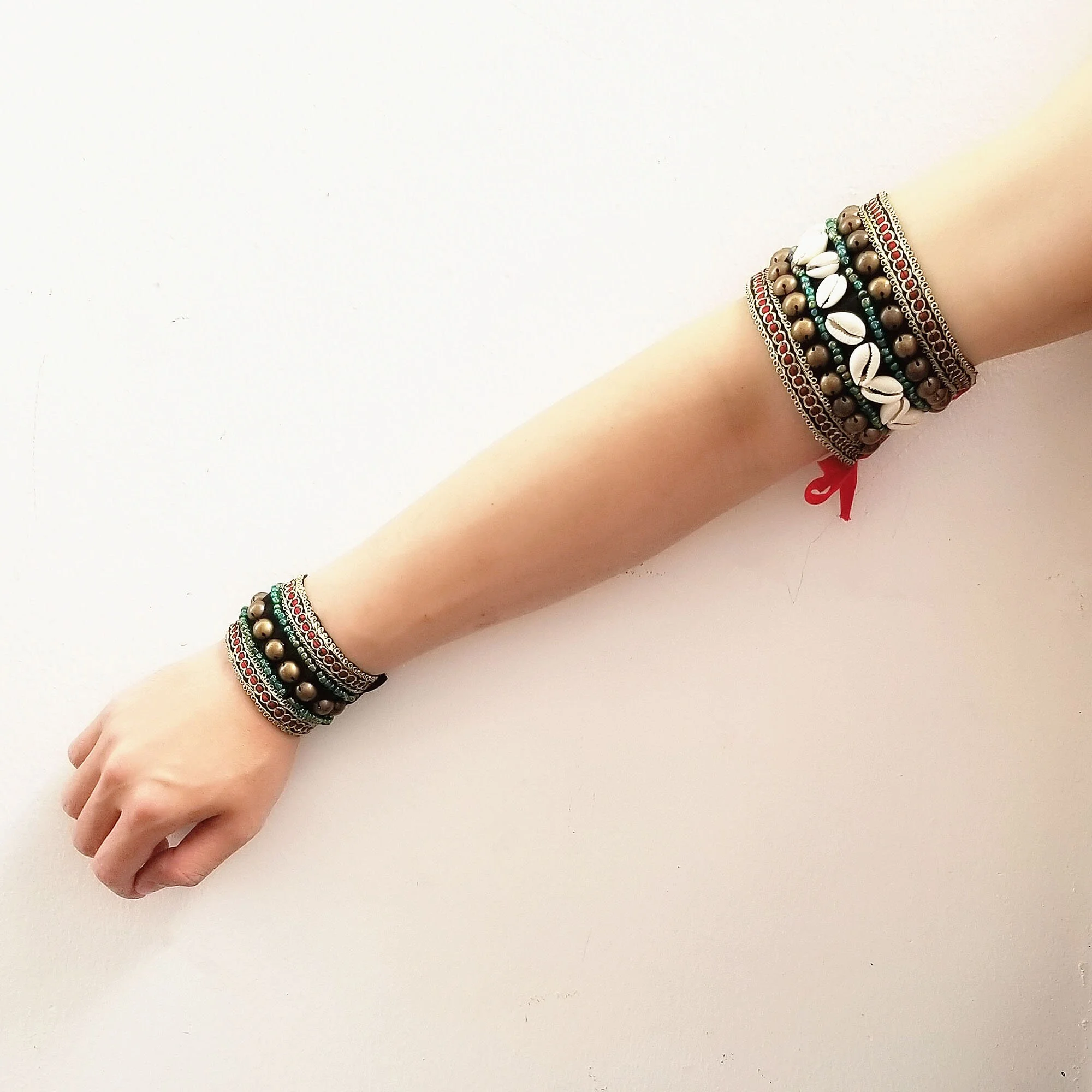 Tribal Buikdans Kostuum Accessoires 2 Stuks Set Brons Kralen Polsband & Armband Verstelbare Fit Gypsy Sieraden Armbanden