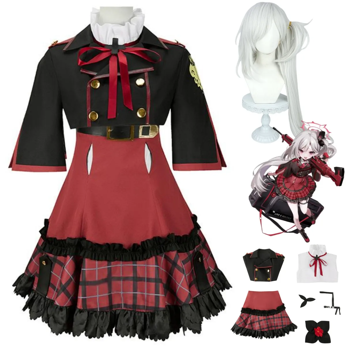 Game Blue Archive Asagi Mutsuki Cosplay Costume Red JK Uniform Skirt Coat Wig Woman Sexy Kawaii Halloween Birthday Party Suit