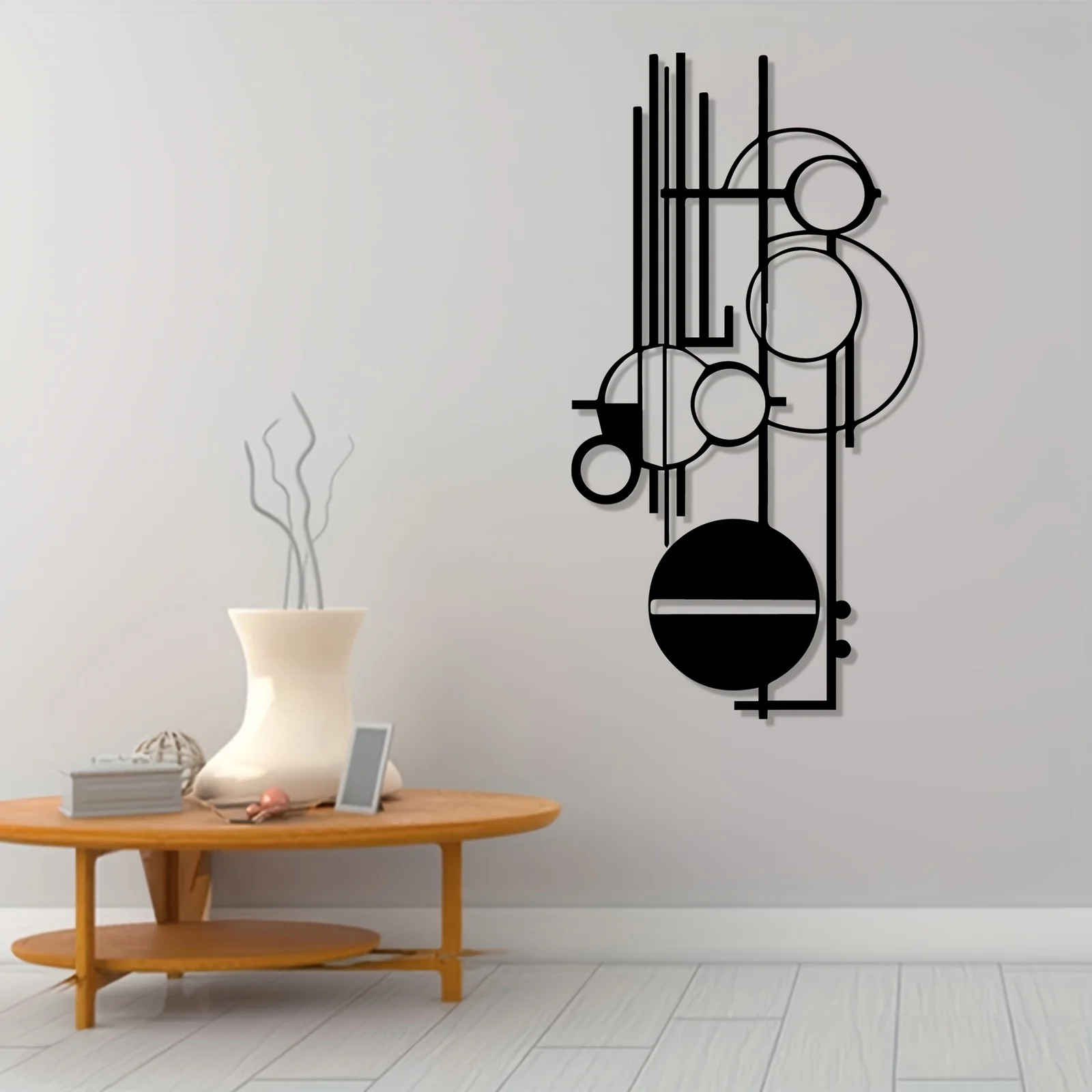 Moderne Abstrakte Geometrische Metall-Wandkunst Schwarz Weiß