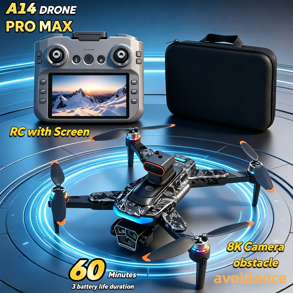 Original A14Pro Max 8K three Camera GPS Brushless Optical Flow Obstacle Avoidance Foldable Quadcopter RC Distance Drone ToysFPV