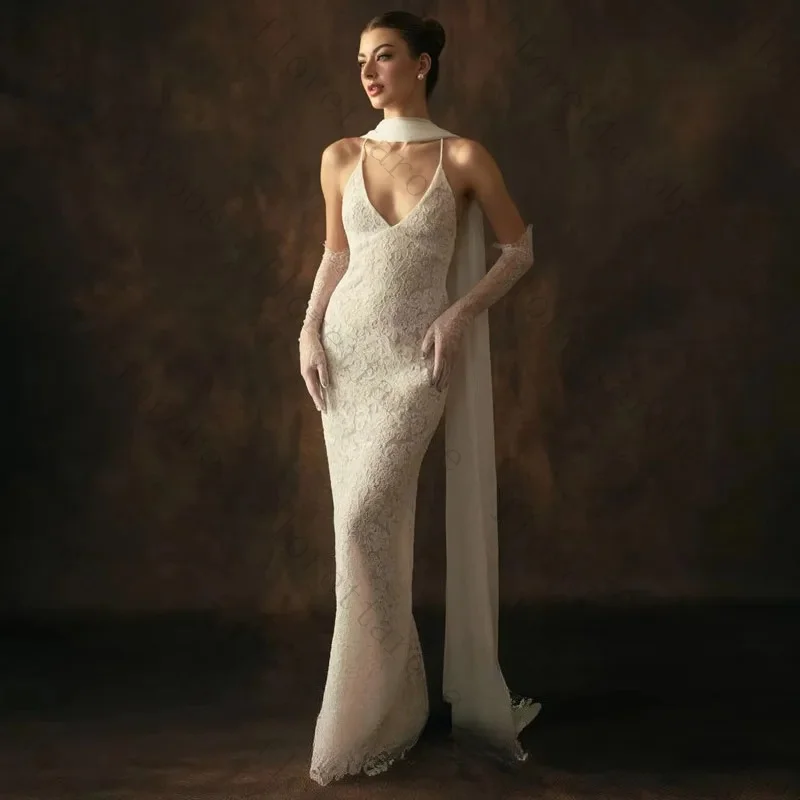 Customized Elegant Deep V-Neck Mermaid Wedding Dresses Removable Shawl Bridal Dress Sexy Spaghetti Straps Open Back Bride Gowns